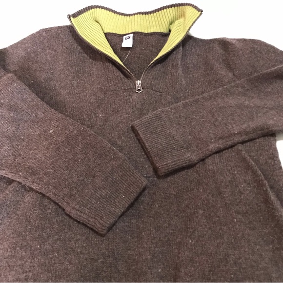 NEW Mens Size Large Gap 3/4 Zip Dark Gray and Green Lambswool Sweater - Picture 8 of 8